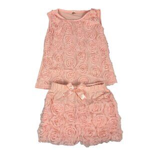 Sleeveless Girls Top & Shorts Set With Rosette Design In Light Pink Size 4T